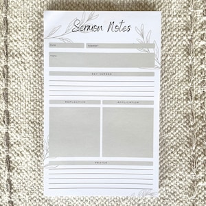 Church Sermon Notepad: Floral Bible Study Notes (5x7)