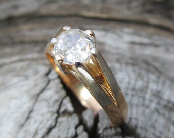 Antique Solid 14K Rose Gold & Platinum Diamond Ring Old Mine Cut Stunning Unique Wedding Engagement .75 Carat Brilliant Solitaire Pink