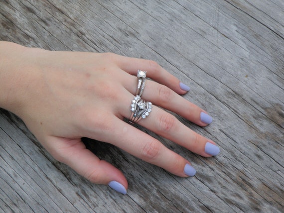 Solid 14K White Gold Diamond Wedding Rings Set In… - image 5