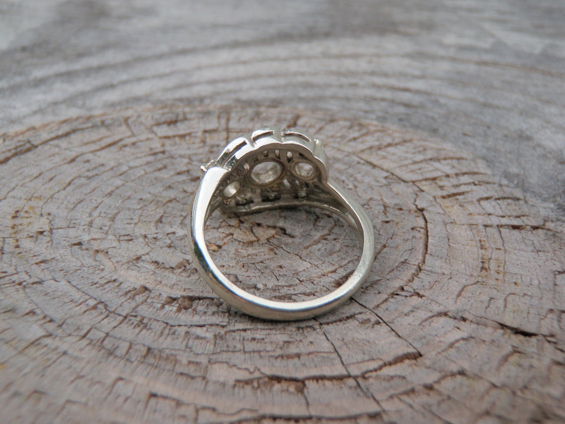 Solid 14K White Gold Diamond Cocktail Ring Leaf Design Unique Etsy