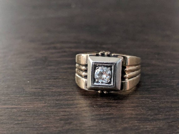 Solid 14K Yellow & White Gold Diamond Men's Ring … - image 3