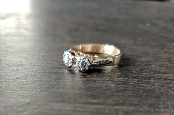 Solid 14K Antique Diamond Engagement Wedding Ring… - image 3