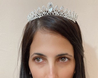 Crystal Strass Bruiloft Tiara, Bruiloft Kroon, Crystal Bruiloft Tiara, Zilveren Kleur Kroon, Bruids Hoofddeksel, Bruiloft Haar Accessoires