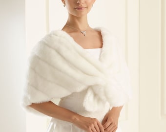 Ivory Faux Fur Wedding Shawl, Bridal Wrap, Bridal Cape, Wedding Cover Up, Wedding Fur Shrug Cover up