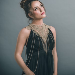 Gold Lace Applique Collar, Golden Applique Collar, Lace Collar Jewelry Supply, Guipure Lace Collar With Necklaces, Guipure Lace Choker