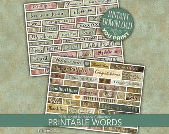 Junk Journal Words and Sentiments – Romantic Paris Typography Labels for Cards and Journaling