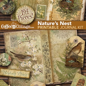 Bird Nest Junk Journal Scrap Pack – Digital Download | Antique Floral Botanical Ephemera, Junk or Art Journaling, Scrapbooking & Collage