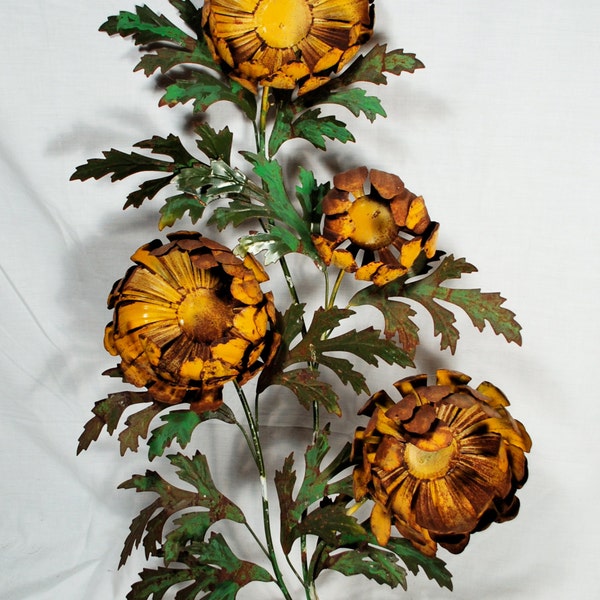 Vintage Metal Floral Wall Sculpture Display