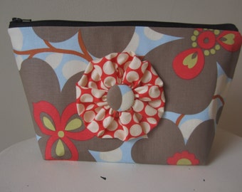 Make up bag with flower  - Christmas Gift - Holiday gift - READY TO SHIP
