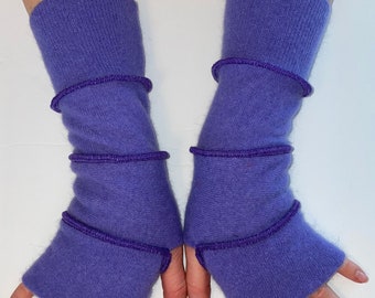 Purple fingerless gloves