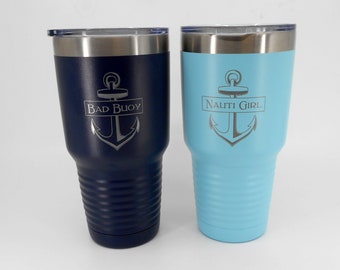 Engraved Nautical Tumbler: Coastal Stainless Steel Cup, 30oz