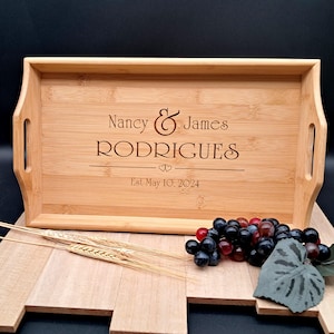 Personalized Bamboo Serving Tray With Handles Wedding Gift