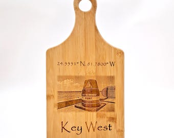 Key West Themed Bamboo Cutting Board Engraved Charcuterie Southernmost Point