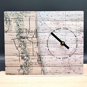 Custom Nautical Chart Tide Clock: Fisherman Gift, Coastal Decor (8" x 10")