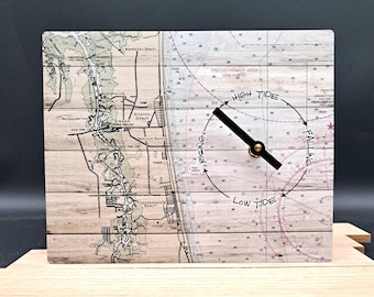 Custom Nautical Chart Tide Clock: Fisherman Gift, Coastal Decor (8" x 10")