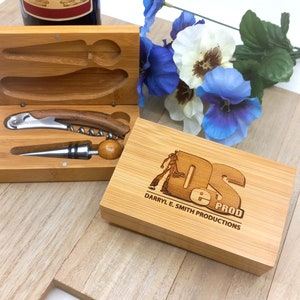 Engraved Bamboo Wine Tool Set: Personalized Corporate Gift