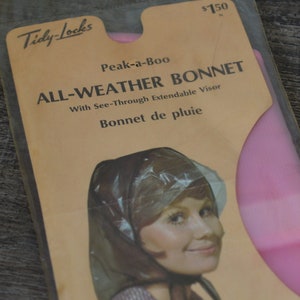 Mod 60s-70s New in Package Pink All Weather Bonnet, Hairstyle Protector, Waterproof Cap, Gag Gift, Plastic Bonnet, Hood, Colorful image 3