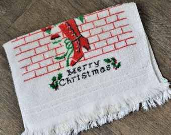 Christmas Hand Towel | 80s Terry Cloth Towel | Bricks, Mantel, Bootie | Merry Christmas | Nostalgia | 80s Style | Home Decor | Kitsch