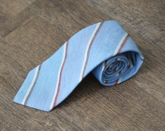 Dapper 80s Tie | Pale Blue, Black, Red Diagonal Striped Necktie | New with Tags, NOS Vintage | Nautical, Gift for Him, Groom, Prom, Wedding