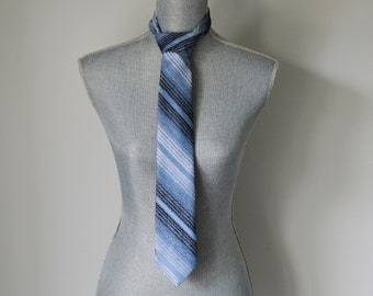 70s-80s Christian Dior Monsieur Necktie | Blue Diagonal Striped Tie | Handsome Necktie | Classic Style | Wedding | Groom | Gift for Him