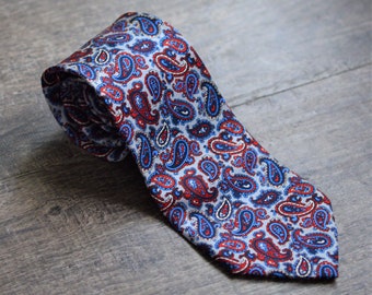 90s Silk Grey Paisley Necktie | Made in Italy | Paolo Sala | Cherry Red, Navy, Blue, White Grey | Gift for Him | Groom | Groomsman | Sexy
