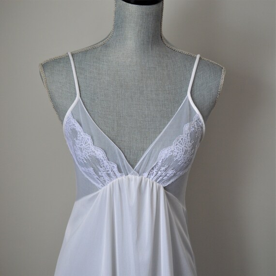 80s Sexy Nightgown Sheer Nightgown White + Cream … - image 2