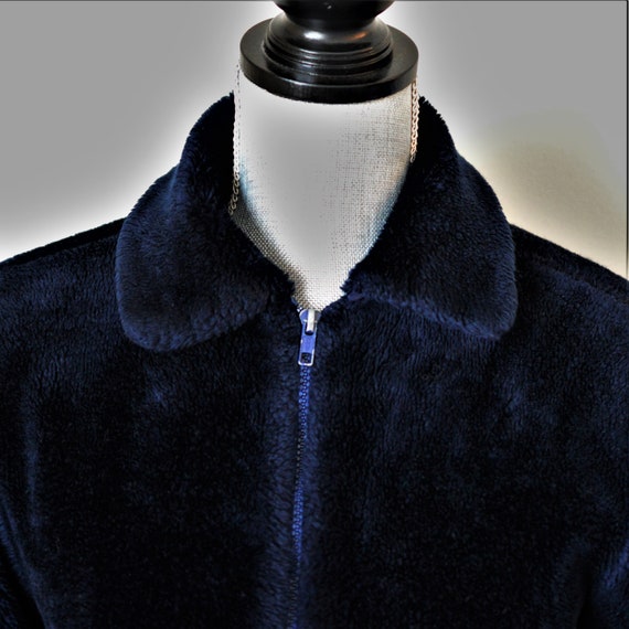 Stunning 70s-80s Faux Fur Coat | Navy Blue Teddy … - image 5