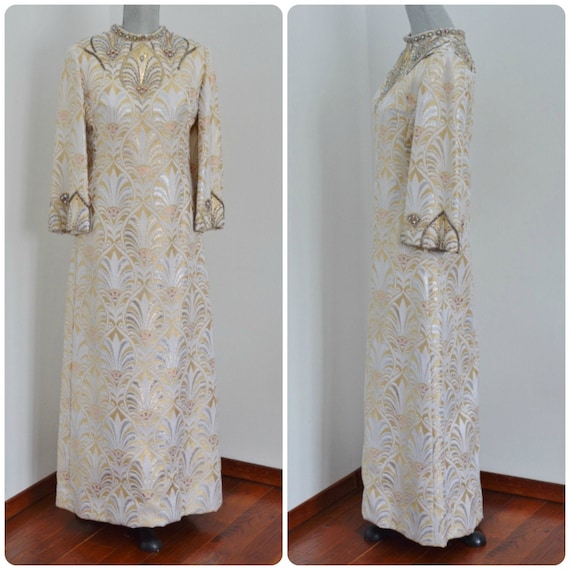 60s Custom Made Cream + Gold Holt Renfrew Dress |… - image 1