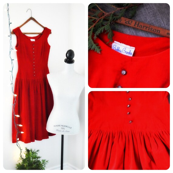 50s Red Velvet Dress | Crimson Red Circle Skirt |… - image 4