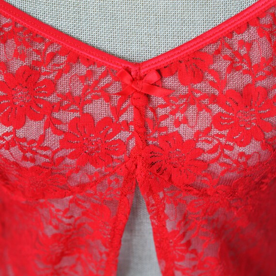 90s Cherry Red Sheer Camisole | Lace Split Front … - image 4