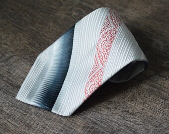 80s Grey, Black, Red, White Necktie with Damask Design | Wedding, Groom, Groomsman, Bride, Unisex, Gift for Him, Love, Everyday Wear