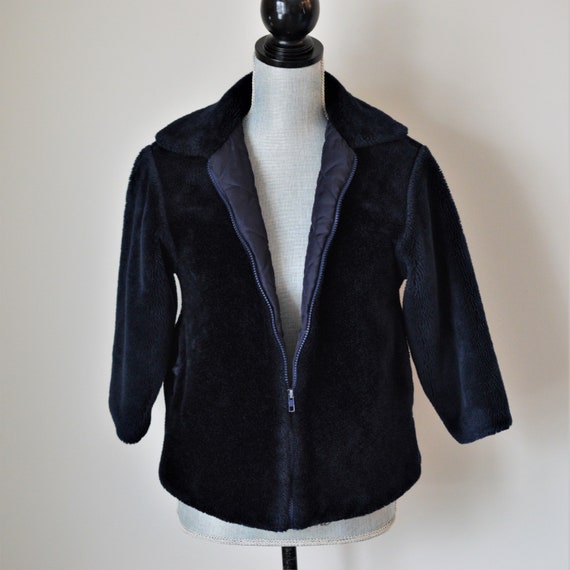 Stunning 70s-80s Faux Fur Coat | Navy Blue Teddy … - image 2