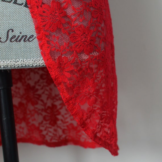 90s Cherry Red Sheer Camisole | Lace Split Front … - image 5