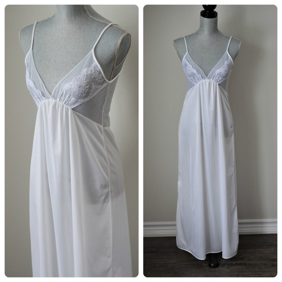 80s Sexy Nightgown Sheer Nightgown White + Cream … - image 1