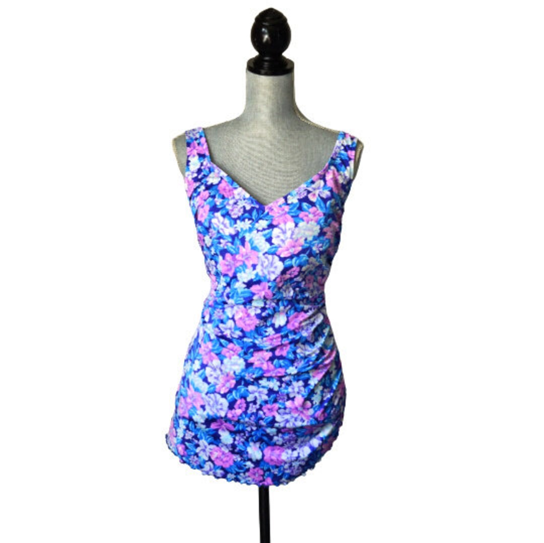 Floral Bathing Suit Plus Size 80s Bathing Suit With Skirt Etsy