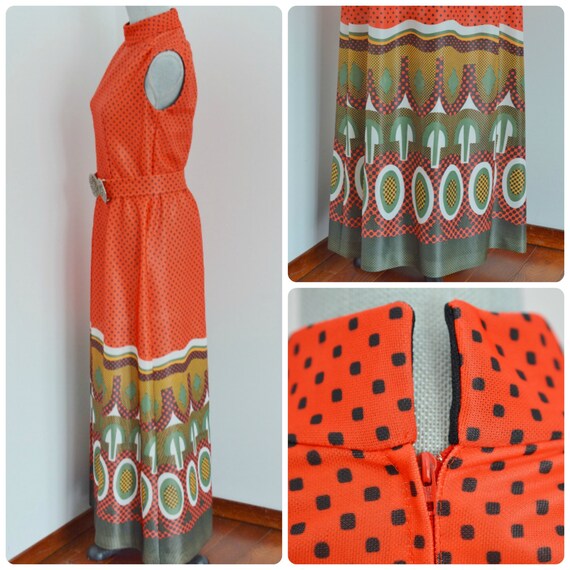 Vintage Dress Bohemian Maxi Dress 70s Dress Red G… - image 2
