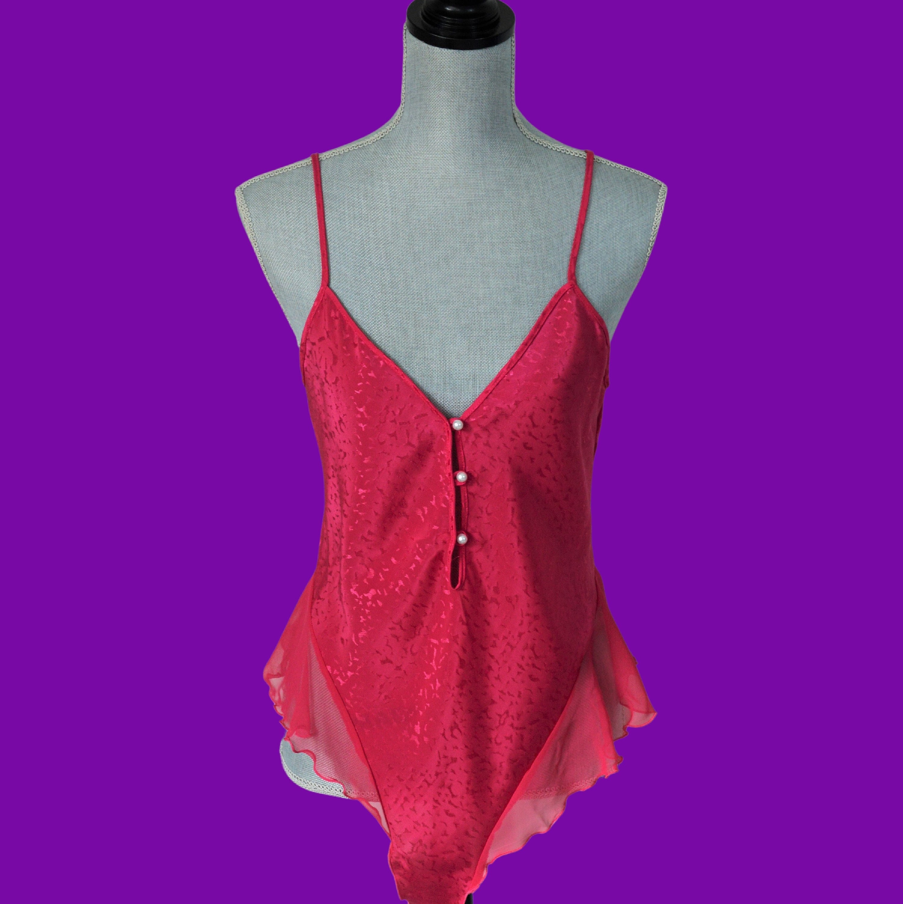Vintage Red Lace Teddy playsuit romper lingerie Cheeky SZ M/6 90s retro Pin  Up 