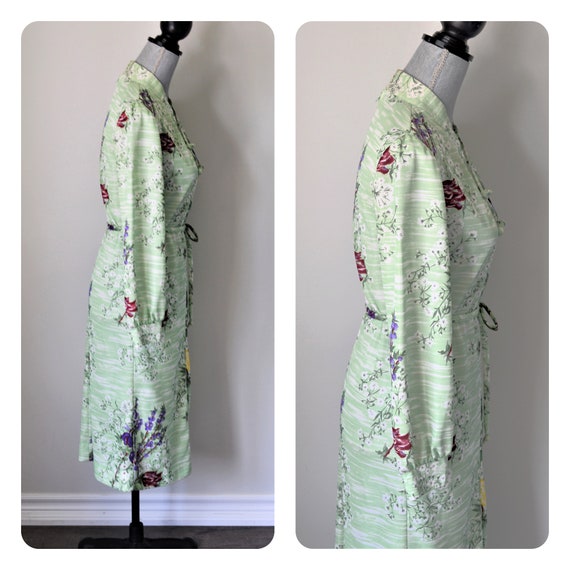 Vintage Dress 70s Sage Green Dress Gorgeous Flora… - image 2