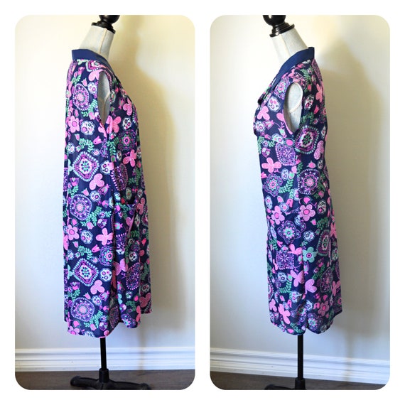 70s Floral Sleeveless Shirt Dress with Bold Colla… - image 2