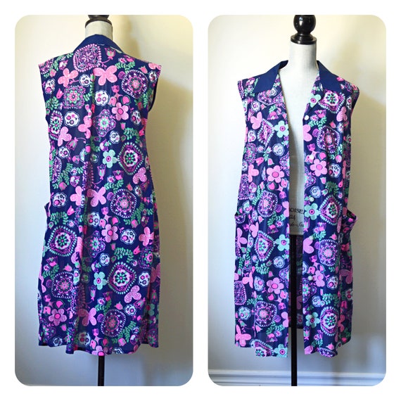 70s Floral Sleeveless Shirt Dress with Bold Colla… - image 3