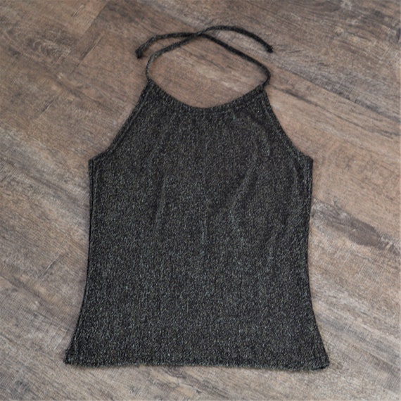 Y2K Metallic Halter Top | Black Top with Gold + S… - image 10