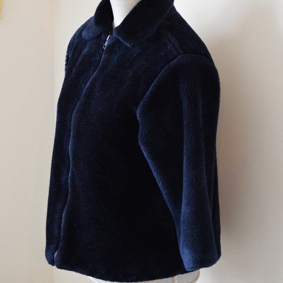 Stunning 70s-80s Faux Fur Coat | Navy Blue Teddy … - image 4