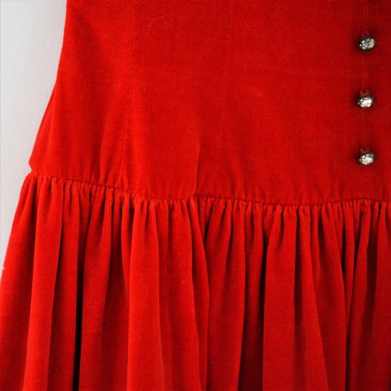 50s Red Velvet Dress | Crimson Red Circle Skirt |… - image 6