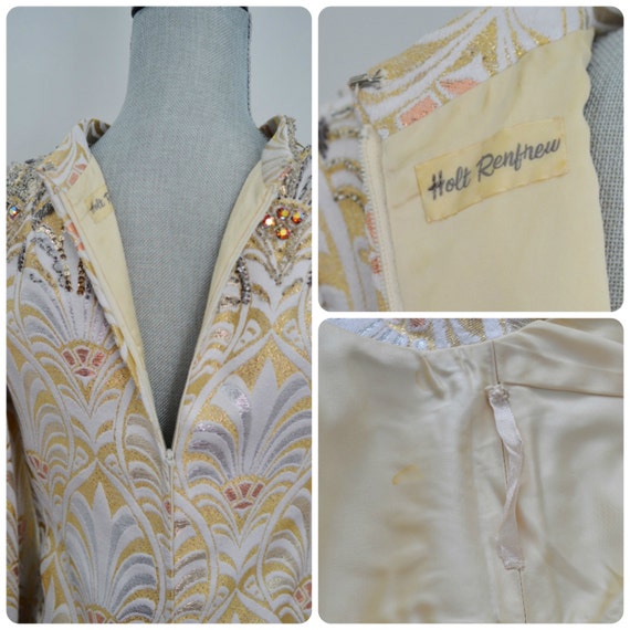 60s Custom Made Cream + Gold Holt Renfrew Dress |… - image 4