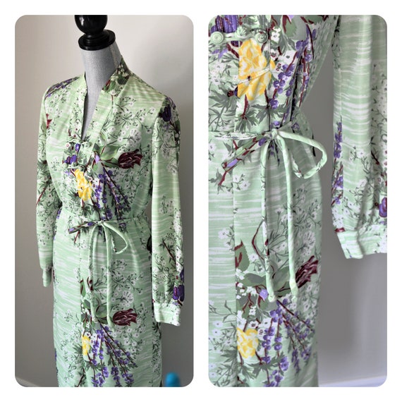 Vintage Dress 70s Sage Green Dress Gorgeous Flora… - image 9