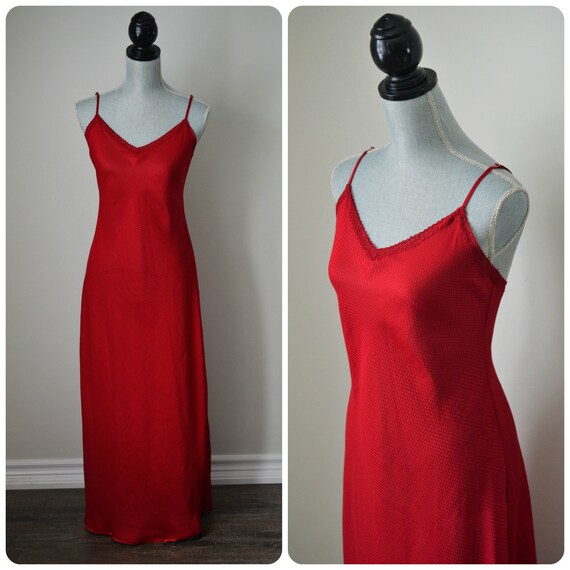 Vintage 90s Y2K Raspberry Red Bias Cut, Semi Sheer
