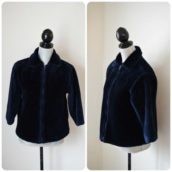 Stunning 70s-80s Faux Fur Coat | Navy Blue Teddy … - image 1