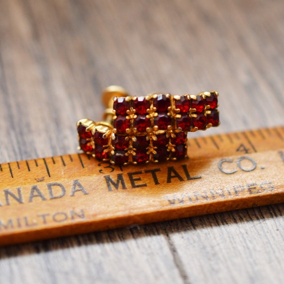 60s Cranberry Red Rhinestone Clip-On Earrings in … - image 2
