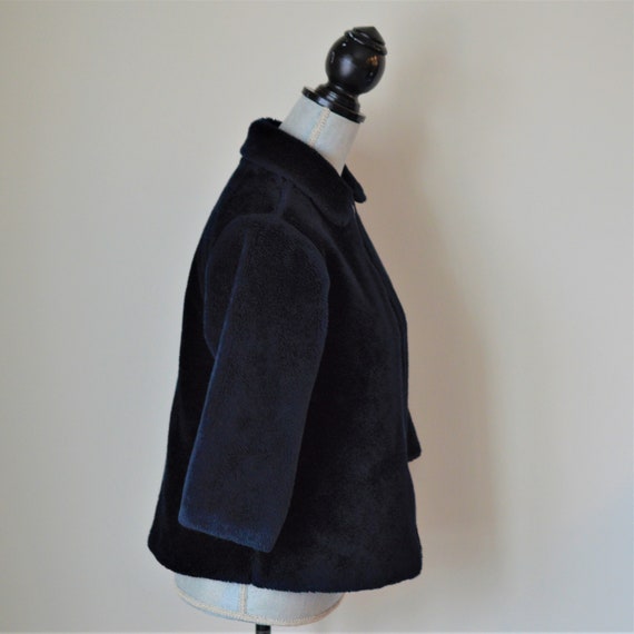 Stunning 70s-80s Faux Fur Coat | Navy Blue Teddy … - image 8