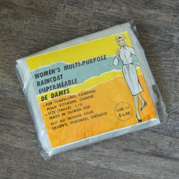 Vintage 70s Clear Plastic Travel Raincoat with Bel